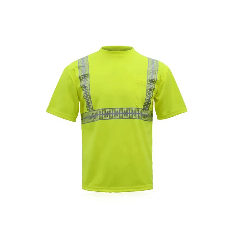 Camisa polo refletiva de alta visibilidade, camiseta de segurança masculina verde e lime