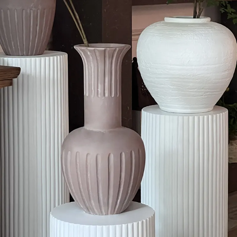 2024 Novo Design Retro Vaso com Longo Pescoço Vasos para o Centro Flores de Tabelas Rústico Fibra Argila Vaso Decoração Casa