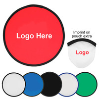 Op maat gemaakte logo bedrukte polyester ronde vouwbare handwaaier flexibele opvouwbare vliegende schijf waaier met opbergtasje