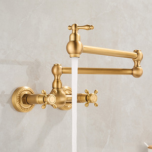 ก๊อกน้ำติดผนังทองเหลืองโบราณ 360 °   ก๊อกน้ำร้อนเย็นแบบหมุนได้ พับเก็บได้ พร้อมหูจับคู่ สำหรับห้องครัว ระเบียง ห้องซักผ้า ห้องน้ำ - Product Image 2