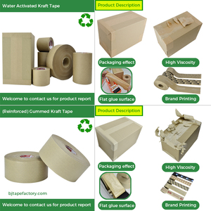 Ruban adhésif personnalisé en papier kraft brun avec logo imprimé, ruban adhésif gommé renforcé central, ruban adhésif pour carton activé par l'eau, <span class=keywords><strong>rouleau</strong></span> personnalisé - Product Image 2