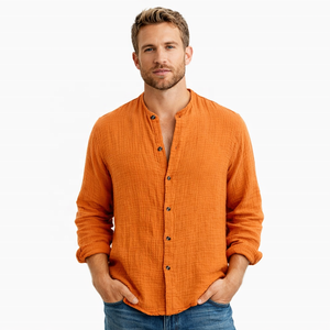 <span class=keywords><strong>Camicia</strong></span> Henley in <span class=keywords><strong>Lino</strong></span> Stropicciato con Logo Personalizzato, Vestibilità Ampia, Stile Casual e da Festa, per Spiaggia e Vacanze - Product Image 3