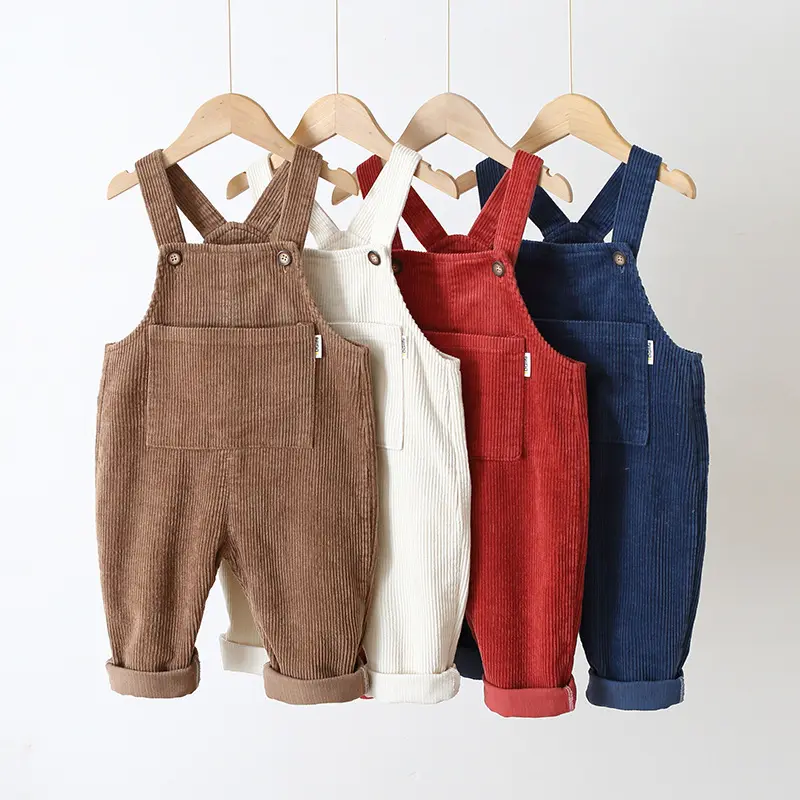 2022 hot sale suspender clothing baby girls overall pant toddler boys suspender pants solid brown red corduroy MM02030038