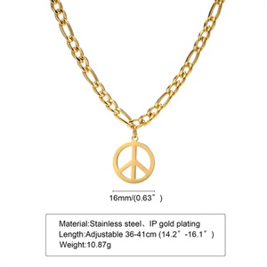 Collar con Colgante Redondo de Símbolo de Paz en Acero Inoxidable Chapado en Oro PVD de 18k para Mujer, con Cadena de Eslabones, para Regalo de Fiesta o Aniversario - Product Image 6