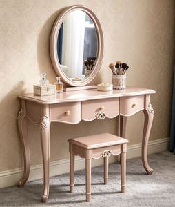 Luxury European Carved Solid Wood <b>Vanity</b> Set with Oval Mirror , Storage Champagne <b>Makeup</b> Desk for Bedroom Dressing Table - Product Image 3