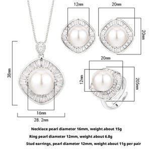 Factory Wholesale Eco-friendly Copper 16-12mm White Pearl Square Bezel Cubic Zirconia Minimalist Jewellery <b>Set</b> - Product Image 2