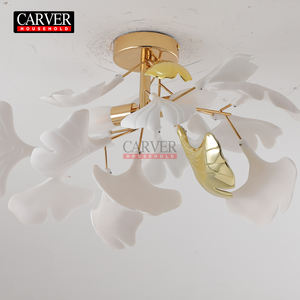 غرفة المعيشة الحديثة الفاخرة الكريستال ورقة قلادة مصباح النحاس فرع الفن فندق مطعم جزيرة منصة - Product Image 6