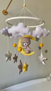 Mobiles pour bébé Coran non toxiques 2026 Vente chaude Jouets suspendus en laine de lune en peluche <span class=keywords><strong>Boule</strong></span> de laine en bois Feutre pour berceau Approuvé CE CPC - Product Image 2