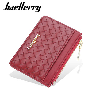 Porte-cartes pour femme Baellerry en cuir PU rouge, texture tissée, fermeture éclair, étui compact pour cartes de crédit, usage quotidien - Product Image 1