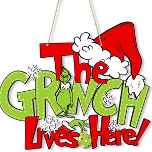 Panneau de porte de Noël en bois « Le Grinch habite ici », décoration murale de Noël, style traditionnel, en buis, forme irrégulière - Product Image 5