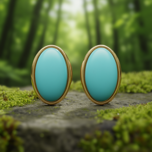 Fashion <b>Stud</b> <b>Earrings</b> 316L Stainless Steel PVD Gold Plating <b>Turquoise</b> Oval Sustainable Resistant - Product Image 3