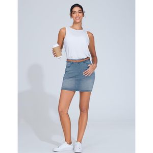 Falda vaquera mini de cintura alta para mujer FOXA con bolsillos, falda vaquera elástica ajustada - Product Image 3