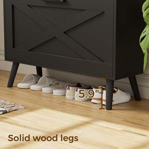 Meuble de rangement à chaussures moderne et durable avec 2 tiroirs rabattables et design à portes coulissantes, étagères réglables, meuble à chaussures étroit et fin pour entrée - Product Image 4