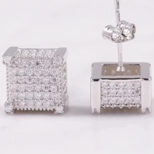 Boucles d'oreilles clous carrées pour hommes en Moissanite VVS de haute qualité, style Hip Hop, avec testeur de diamant intégré, boucles d'oreilles en diamant de laboratoire - Product Image 1