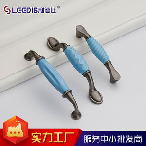 Lideshi Blue Ceramic Cabinet Handles 6121 6123 Bar Shape Antique Nickel Drawer Pulls For <b>Wardrobe</b> Door - Product Image 3