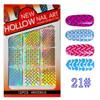 Pochoirs pour aérographe en gros, autocollants pour ongles à découpes, pour nail art, 24 styles, gabarits de manucure, guides de pointes