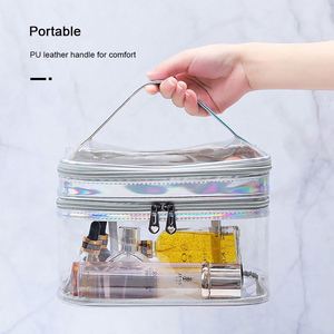 Sac cosmétique transparent en PVC, double couche, organiseur de maquillage de voyage, trousse de toilette imperméable avec fermeture éclair, pochette de rangement pour femmes - Product Image 3