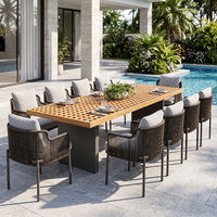 Ensemble de table et chaises d'extérieur pour complexe hôtelier, robuste, avec chaises en corde tressée et aluminium, personnalisable