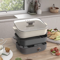 Portable 5L carré intégré marmite électrique antiadhésive multifonctionnelle poêle à frire en aluminium couvercle en verre cuisine domestique extérieure