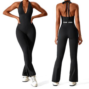 <span class=keywords><strong>Justaucorps</strong></span> de danse et de fitness sexy à décolleté plongeant en V pour femmes, <span class=keywords><strong>justaucorps</strong></span> de yoga personnalisables avec col halter + pantalon évasé, combinaisons de sport pour la salle de sport - Product Image 4