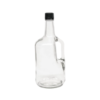 Bouteille en verre transparente de 1750 ml de grande taille pour vodka Flint, rhum nordique, avec poignée et couvercle inviolable en plastique noir