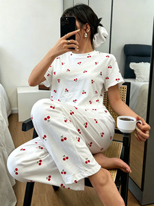 Ensemble de pyjama pour femmes en coton à manches courtes et pantalon long, grande taille, imprimé doux, vêtements de nuit confortables et respirants pour femmes, vêtements de maison - Product Image 6