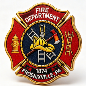 Phoenixville Fire Department 1874 PA Gold Plated Zinc Alloy Enamel <b>Badge</b> Emblem Collectible Art - Product Image 3