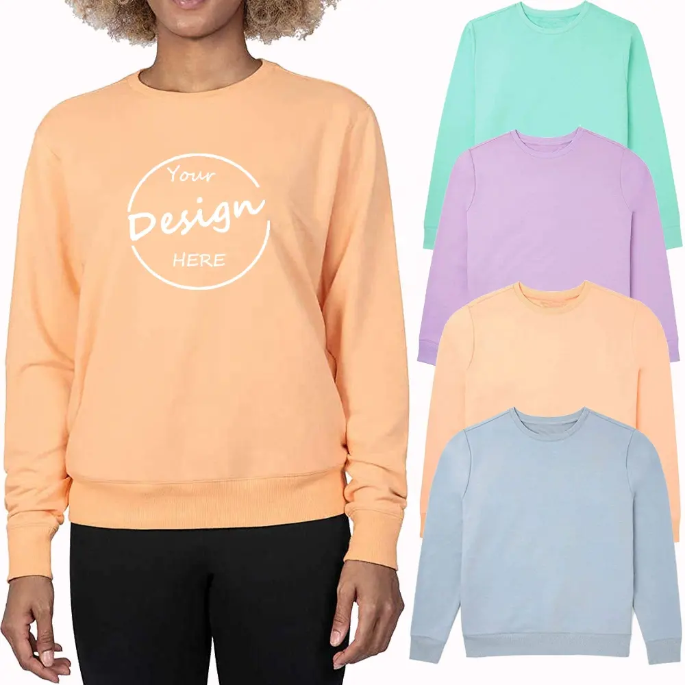 OEM Custom Sweat Shirt Jumper Ladies Long Sleeve Nude Casual Hoodies Cotton Fleece Crew Neck Women's Sweatshirt And Pullover