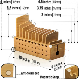 Bamboo Phone <b>Stand</b> <b>Tablet</b> Holder Desktop Organizer Storage Box With Compartments <b>For</b> Office Use - Product Image 2