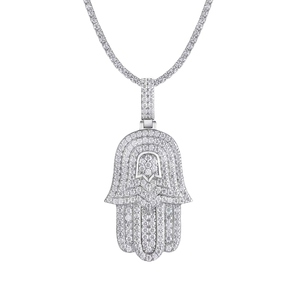 Colgante Hamsa de Lujo con Baño de Oro de 14K y Moissanita VVS1 de Corte Brillante, Joyería Zuanfa P6432 con Certificado GRA, Estilo Hip Hop para Raperos - Product Image 1