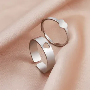 Stainless Steel Cute Heart Couple Rings Wedding Anniversary Gift Paired Dating Jewelry Women Men Lover Open Ring Set Birthday