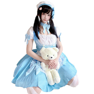 Disfraz de Maid Estilo Anime Japonés, Vestido Loli Azul de Poliéster, Conjunto de Disfraces para Mujer, Juego de Roles - Product Image 5