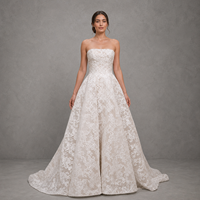 2-in-1 Brautkleid Trägerlos Abnehmbarer Satin-Überrock Spitze Perlen Rüschen Übergröße Brautkleid Maßanfertigung Großhandel