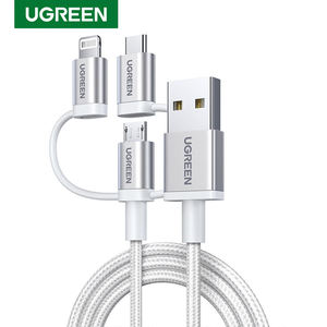 Câble USB <span class=keywords><strong>de</strong></span> charge rapide UGREEN 3 en 1 avec Type-C, Mirco USB, Lightning, câble <span class=keywords><strong>Apple</strong></span> MFi, tressage en nylon pour téléphone 14 13 Pro Max - Product Image 1