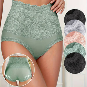 Mutandine da donna a vita alta in cotone ed elastan, sexy, in <span class=keywords><strong>pizzo</strong></span> intrecciato, taglie forti, traspiranti, modellanti e contenitive, OEM - Product Image 1