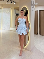 Robes de soirée courtes personnalisables, bretelles fines, élégantes et chics, pour femmes, robes de bal formelles pour fêtes, fleurs 3D