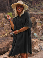 Vestido Camisero de Algodón Viscosa con Cuello Polo, Color Sólido, Holgado y Moderno para Mujer, Novedad de Temporada, Ideal para Vacaciones de Primavera