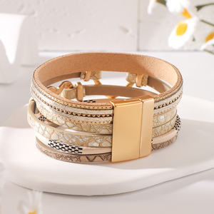 2025 New Hot Selling Hand-Woven <b>Leather</b> <b>Bracelet</b> With Alloy Magnetic Buckle Bohemian Multi-Layer PU <b>Bracelet</b> for Women - Product Image 2