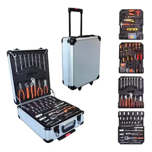 Schlussverkauf 186-teiliges Werkzeug-Set mit Dragkoffer und Aluminiumbox Vier-Schichten-Hardwarewerkzeuge