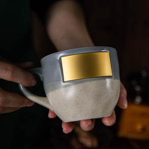 Tasse à café en céramique style moyen-oriental avec soucoupe et cuillère, mug créatif avec inscription en cuivre, slogans personnalisables DIY, idéal comme cadeau - Product Image 5