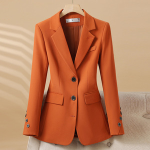 Women's Blazer Orange Solid Color Polyester Anti-Wrinkle Slim Fit Professional Suit Jacket Autumn Winter 2024 - Product Image 1