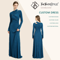 Robe longue élégante de luxe pour femme, col découpé, manches longues évasées, en maille fluide, pour soirée formelle, vente en gros personnalisée