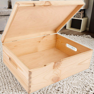 Hình chữ nhật thông gỗ hộp chưa hoàn thành tự nhiên DIY <span class=keywords><strong>Craft</strong></span> Stash hộp với nắp có bản lề cho nghệ thuật nhà & quà tặng trang trí - Product Image 6