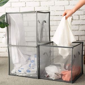 Cesto de ropa sucia doble con malla plegable y colgador para ropa y calcetines - Product Image 1