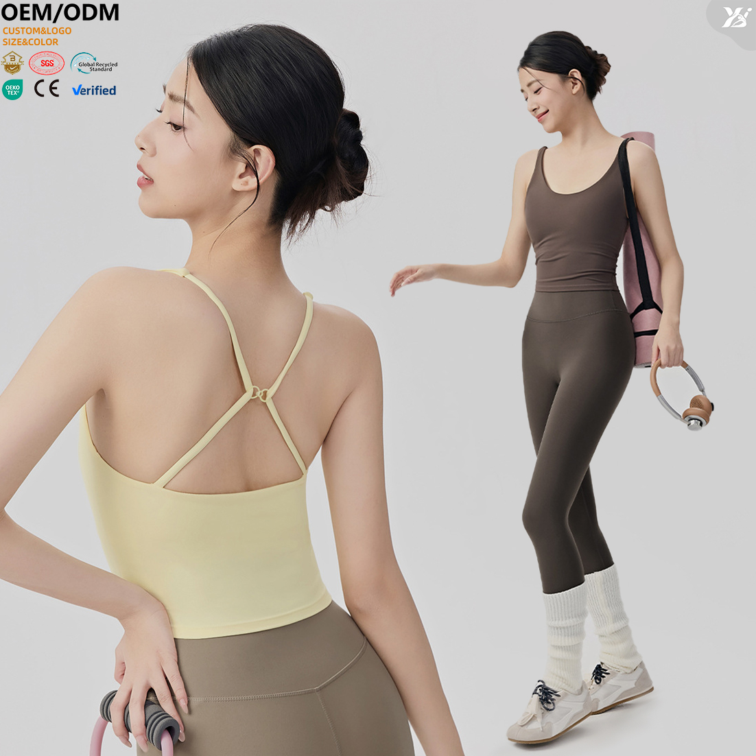 XW-DWB116006 Breathable Quick Dry Yoga Activewear Adjustable Straps Backless Solid Pattern Crew Neck Gym Wear Basic Tops Women