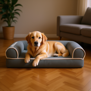 Lit pour chien de taille moyenne à grande avec housse amovible et lavable, matelas en fibre de polyester gris pour usage intérieur, lit pour animaux de compagnie toutes saisons - Product Image 2