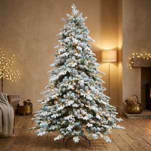 Premium Modern Standing Flocked Hinged Artificial Christmas Spruce Tree with Snow RGB <b>Lights</b> APP Control Customized Size - Product Image 3