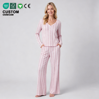 Ensemble pyjama imprimé floral Daisy pour femme, haut Henley et pantalon large, vêtements de détente, vêtements de nuit doux en deux pièces