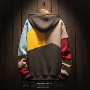 Vente en gros de sweats à capuche tricotés de haute qualité pour hommes coupe personnalisée coudre bloc multicolore Patchwork hiver motif imprimé sweat à capuche blanc - Product Image 5