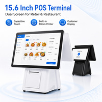 Terminal de point de vente tout-en-un de 15,6 pouces avec écran tactile capacitif, imprimante intégrée de 80 mm, double écran pour restaurant, commerce de détail